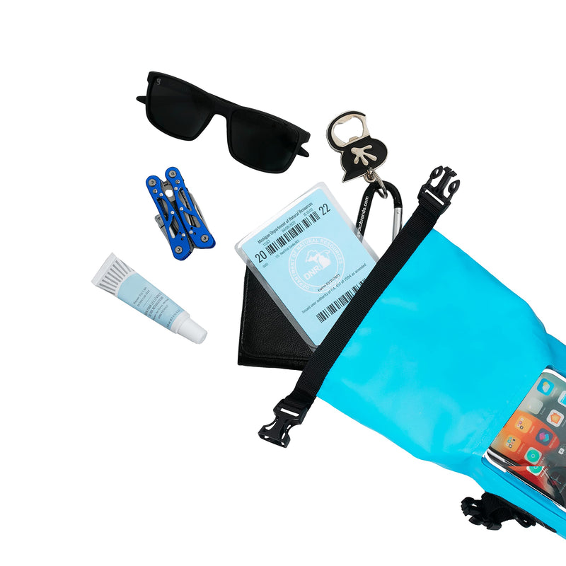 geckobrands Waterproof Phone Tote with 2L Dry Bag and Adjustable Strap – Protect Your Phone and Valuables While on The Go Neon Blue