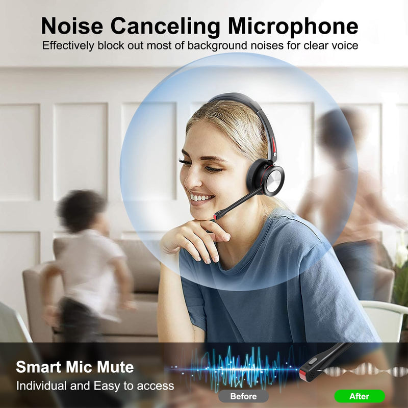 [AUSTRALIA] - Bluetooth Headset with Microphone Noise Cacenling, Mono Wireless Headset with Mic & Mute Button, 40 Hrs Working Time, Bluetooth Office PC Headset for Call Center Work Laptop Teams Meeting 890BT 