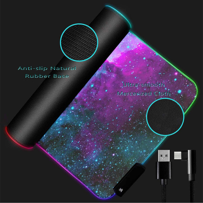 Large RGB Gaming Mouse Pad,Galaxy Nebula Space Oversized Glowing Led Extended Mousepad,10 Lighting Modes,Non-Slip Rubber Base Computer Keyboard Mousepads Mat,31.5 x 11.8 inch Mouse Pads-3