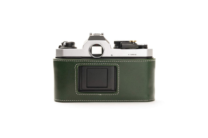 Nikon FM2 Case, BolinUS Handmade Genuine Real Leather Half Camera Case Bag Cover for Nikon FM2 FM FE FM2n FE2 With Hand Strap (Green) Green