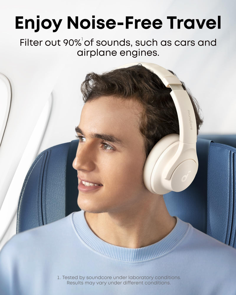 Soundcore by Anker Q20i Hybrid Active Noise Cancelling Headphones, White | Over-Ear, Bluetooth, 40H ANC Playtime, Hi-Res Audio, Big Bass, Transparency Mode, Customize via App, Travel, Home, Office Almond White Standard Modern