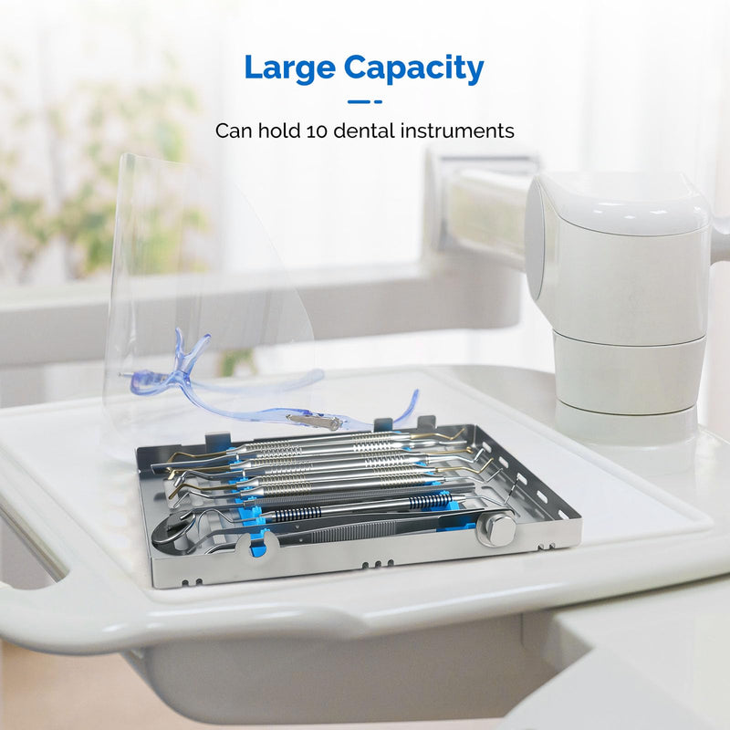 [AUSTRALIA] - JMU Dental Autoclave Sterilization Cassettes for 10 Instruments, Detachable Instrument Cassette Rack, Blue 1 