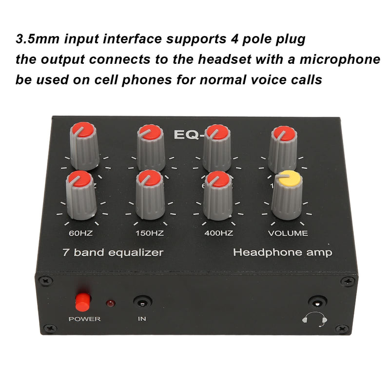 7 Band Sound Equalizer, Output Input, 12dB High Bass Adjustment, Two channel Digital Equalizer, 3.5mm Interface, for Recording, Streaming, Podcasting