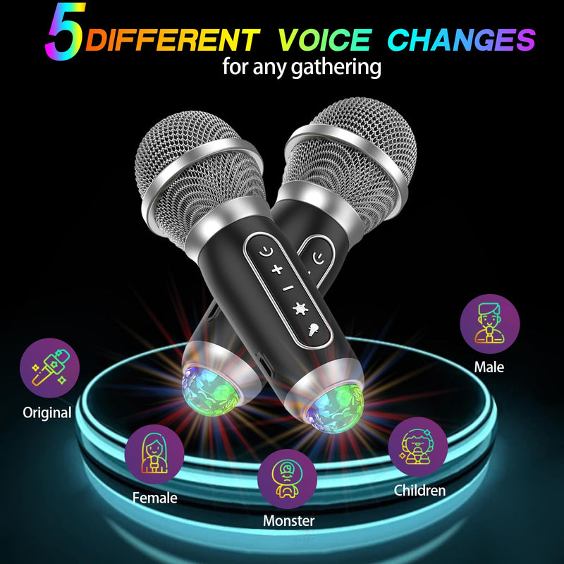 Karaoke Machine with 2 Wireless Microphones, Disco Lights, Portable Bluetooth Speaker, PA System for Adults and Kids, Home Party (White) White 2mics