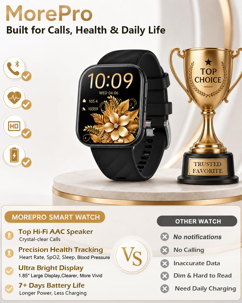MorePro Health Fitness Tracker (Make/Answer Call), 24/7 Heart Monitor with Blood Pressure, Blood Oxygen, Sleep Tracking, 120+ Sports Modes Smart Watch with 7-Day Battery, Compatible with iOS Android Urban Bronze