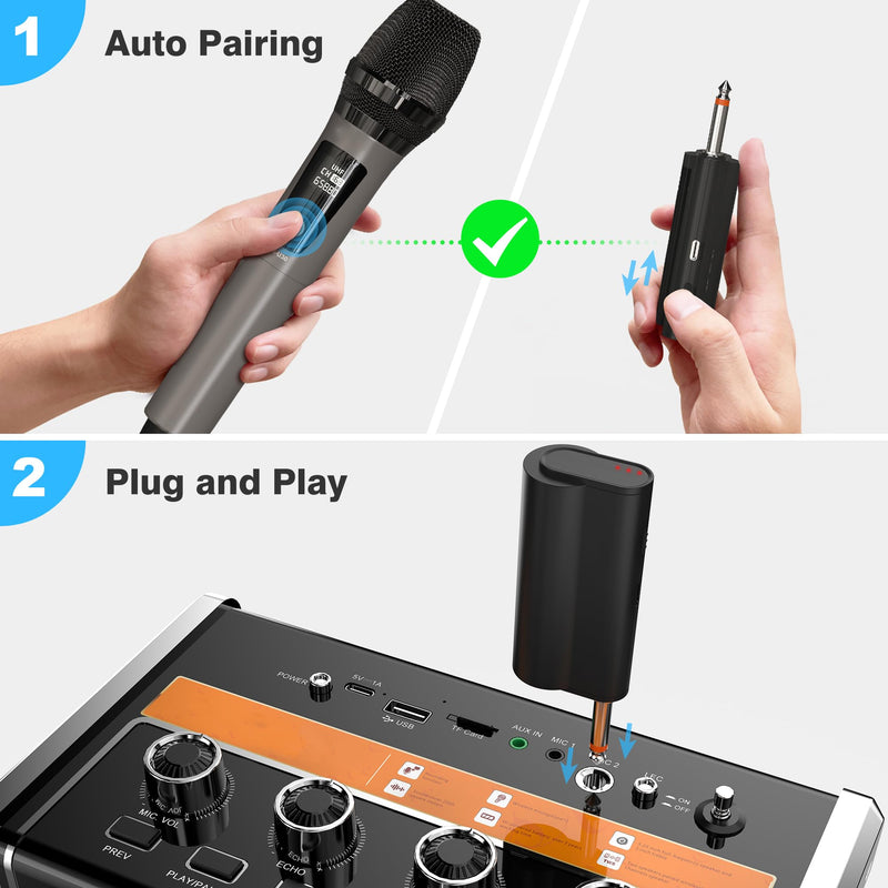 Wireless Microphones, Professional Dual Karaoke Microphones, Wireless Dynamic Microphone System Set with Rechargeable Receiver for Home Party, Speech, Wedding, Church, PA System Red