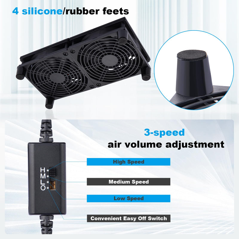 Quiet Dual 120mm USB Fan Dual-Ball Bearings, USB Fan 5V, with L/M/H 3-Degree Speed Controller High Airflow Cooling Fan for Router Modem Receiver DVR PlayStation Xbox TV Box