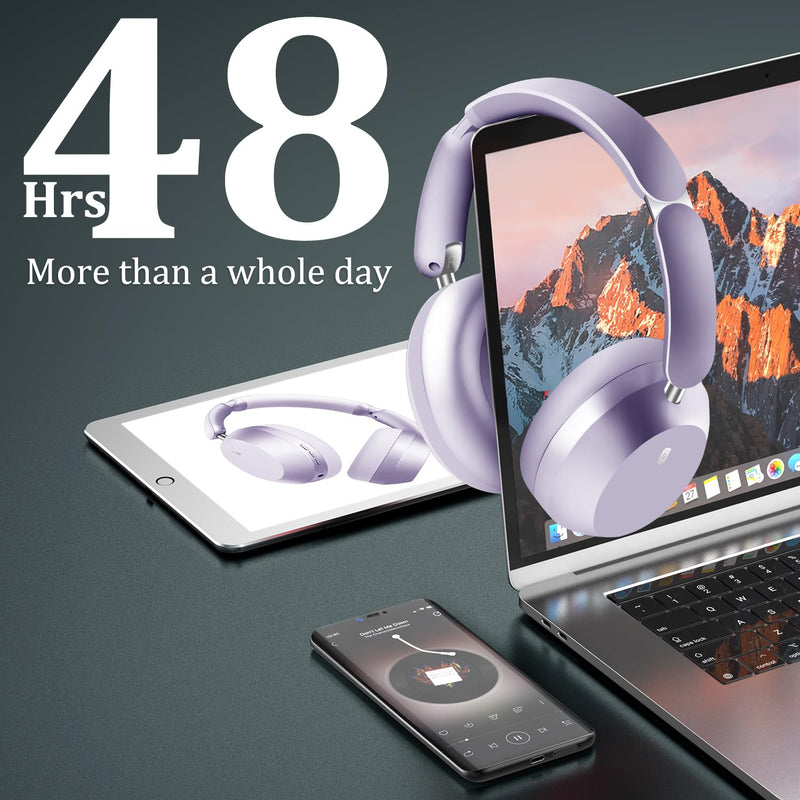 Wentronic Y04 Wireless Bluetooth Over-Ear Headphones – Immerse in Every Beat with Active Noise Cancelling & Hi-Res Sound, 48H Playtime, Soft Ear Cushion for All-Day Comfort, Purple