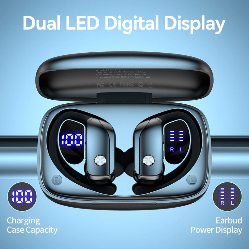 bmani 2 Sets Wireless Earbuds Bluetooth Headphones 48hrs Play Back Sport Earphones with LED Display Over-Ear Buds with Earhooks Built-in Mic Headset for Workout Black + Puple
