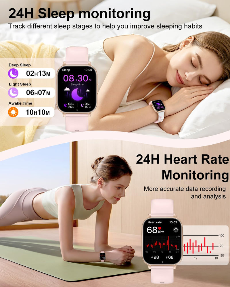 Smart Watch for Women, 1.85" HD Fitness Tracker with Bluetooth Call, 1000mAh Battery, 130+ Sports Modes, Heart Rate/Sleep Monitor, IP68 Waterproof with 4 Bands, Compatible with iOS/Android(Rose Gold) Rose Gold