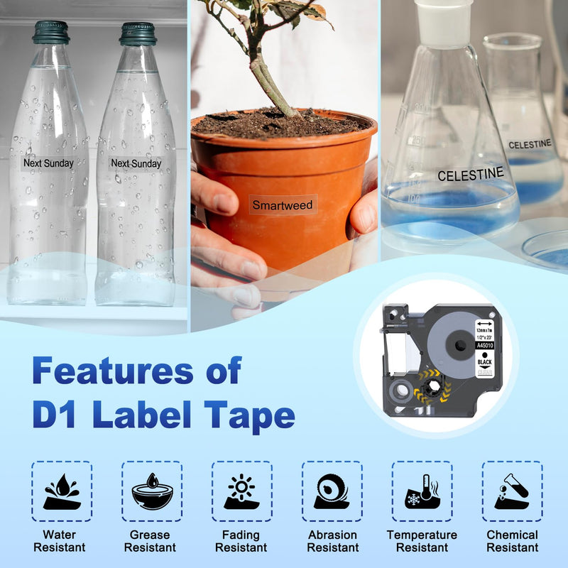[AUSTRALIA] - Compatible DYMO D1 Label Tape Black on Clear Replace for DYMO Label Maker Refills 45010 S0720500, 1/2Inch x 23Ft for Dymo LabelManager 160 210D 280 360D Label Maker, 3-Pack 