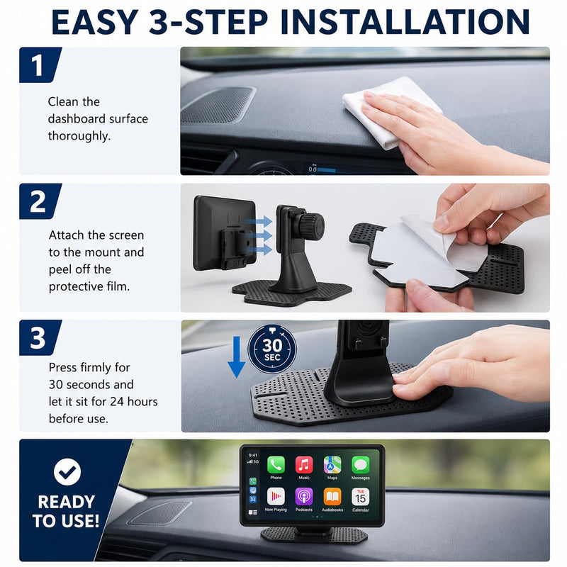 Carplay Mount For Portable Car Play Screen,Carplay Screen Mount With Extra Large Adhesive Base,Carplay Holder Mount,Cd Mount For Carplay Screen,Carplay Dash Mount For 7/9"/10.26" Displays Easy Install