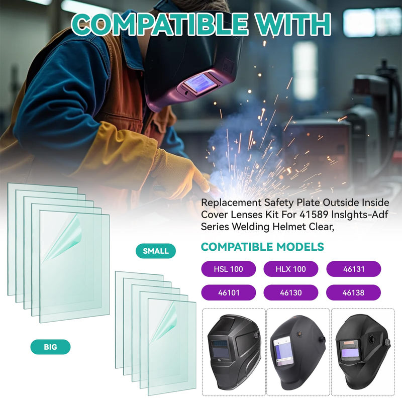 [AUSTRALIA] - 10PCS 41589 lnslghts-Adf Series Welding Helmet Clear Lenses, Outside Inside Welding Hood Cover Clear Lenses - for HSL 100, HLX 100, 46131, 46101, 46101, 46130 (4.48" X 5.2", 2.4" X 4.02") 