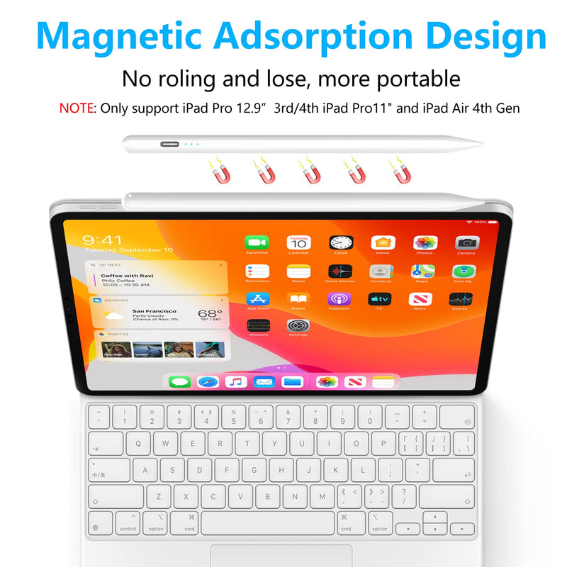 Stylus Pen for iPad, Stylus Pencil for (2018-2022) Apple iPad Pro 2021 11/12.9 Inch, iPad 6/7/8th Generation, iPad Air 4th/3rd, iPad Mini 5th Gen, for iPad Accessories Magnetic Stylus Pen, White