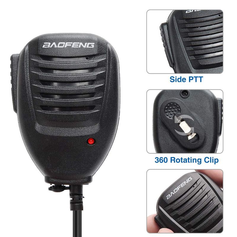 BAOFENG Microphone Police Walkie Talkie Mic Accessories Ham Radio Speaker Mic for UV-5R BF-F8HP 5RM UV-21R UV-5G Plus GM-15PRO GM-5RH K5PLUS AR-152 TIDRADIO TD-H3 TD-H8 Quansheng UV-K5,2Pack Black-2Pack