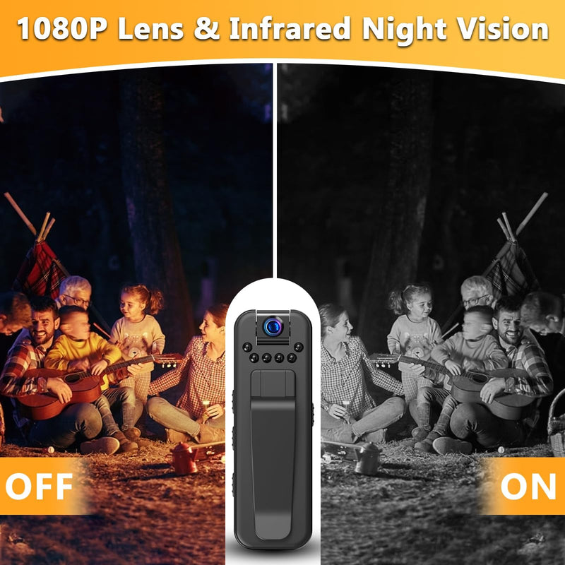 [AUSTRALIA] - Hidden Body Camera HD 1080P Mini Body Cam with Night Vision Wearable Camcorder with 180° Rotatable Lens and Sturdy Clips Small Video Recorder for Security, Indoor, Outdoor 