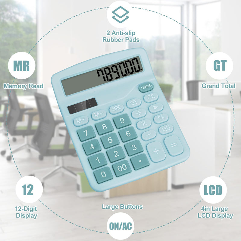 [AUSTRALIA] - Desktop Calculator, Light Blue Calculator Big Buttons, 12-Digits Large LCD Display, Solar and AA Battery Dual Power, Desk Calculator for Office Home School Business Class (Light Blue) Light Blue1 