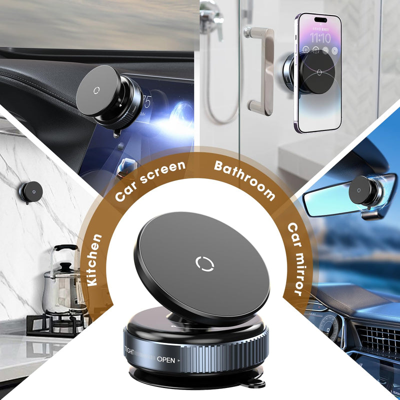 Magnetic Phone Holder Vacuum Suction Cup Gym Phone Mount Double Sided Strong Adsorption Phone Holder for Smooth Surface Automotive Central Control Screen Compatible with All Cell Phone-Black