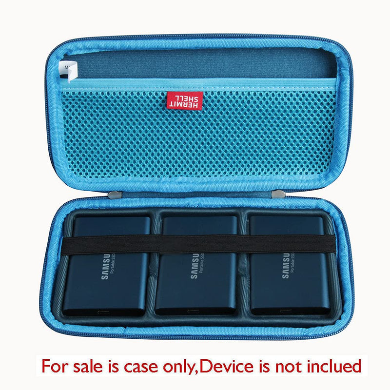 Hermitshell Hard Travel Case for Samsung T7 Portable SSD 1TB 2TB 500GB USB 3.2 External Solid State Drive (Case for 3 Hard Drives, Dark Blue) Case for 3 hard drives