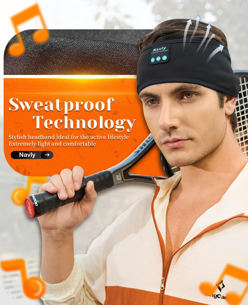 [AUSTRALIA] - Navly Sleep Headphones, 10Hrs Sports Headband with Soft Cozy Earbuds Comfortable, Headphones Headband with Ultra-Thin HD Stereo Speakers Perfect for Workout,Running,Yoga,Travel Dark Black 