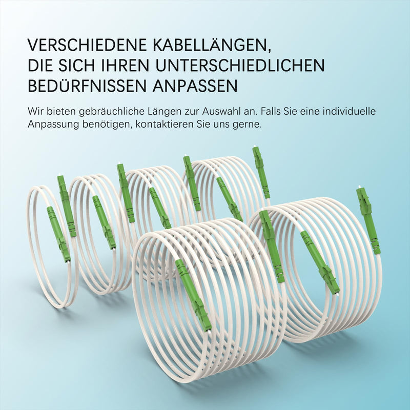 EMSECKO LC/APC to LC/APC Fibre Optic Cable, 10 m OS2 Simplex 3.0 mm Plug, 9/125μm Patch Cable LSZH 8°, FTTH Fibre Optic Cable, White 10M