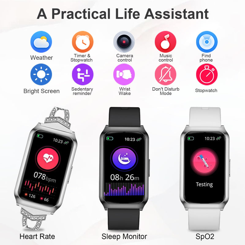 Smart Watch,Fitness Tracker Watch 7 Day+ Battery with Heart Rate/Step Counter/Calories/spO2/Sleep Monitor,IP68 Fitness Smart Watches for Women Android&iOS Silver