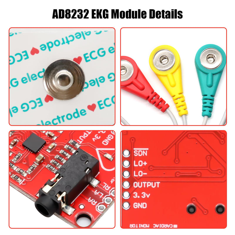 [AUSTRALIA] - AD8232 ECG Module Kit Binghe AD8232 ECG Measuring Pulse Heart Rate Sensor Module AD8232 ECG Monitoring Sensor ECG Heart Rate Sensor Module with Dupont Cable Compatible with Arduino 