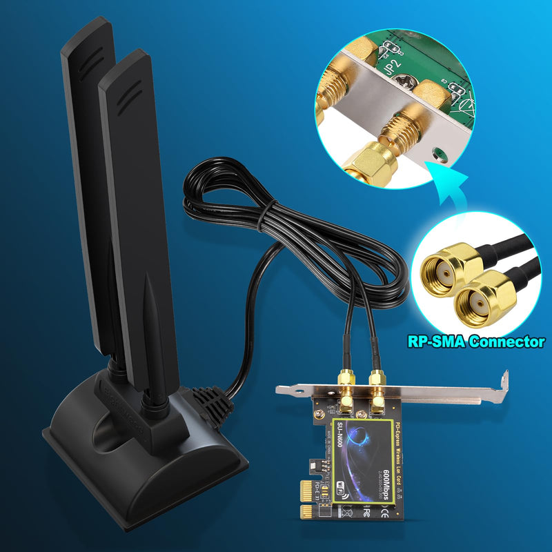 Eightwood WiFi 6E Antenna Tri-Band 6GHz 5GHz 2.4GHz RP-SMA WiFi Antenna | Magnet Mount Base Antenna for PC Desktop Computer, Gaming Motherboard, PCIe Bluetooth Card, WiFi Router wifi 6e antenna/rp-sma connector