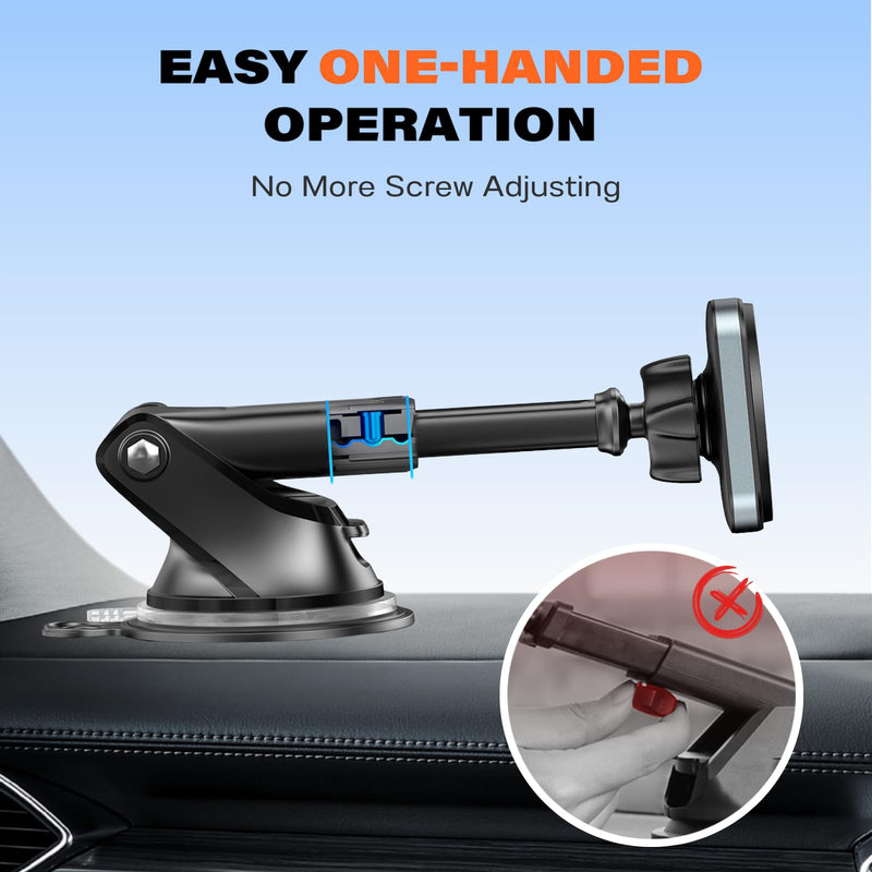 APPS2Car Magnetic Car Mount for MagSafe, Dashboard and Windshield Holder | With Telescopic Arm, Magnetic Phone Holder for Your Car, Designed for iPhone MagSafe Case Dark Black