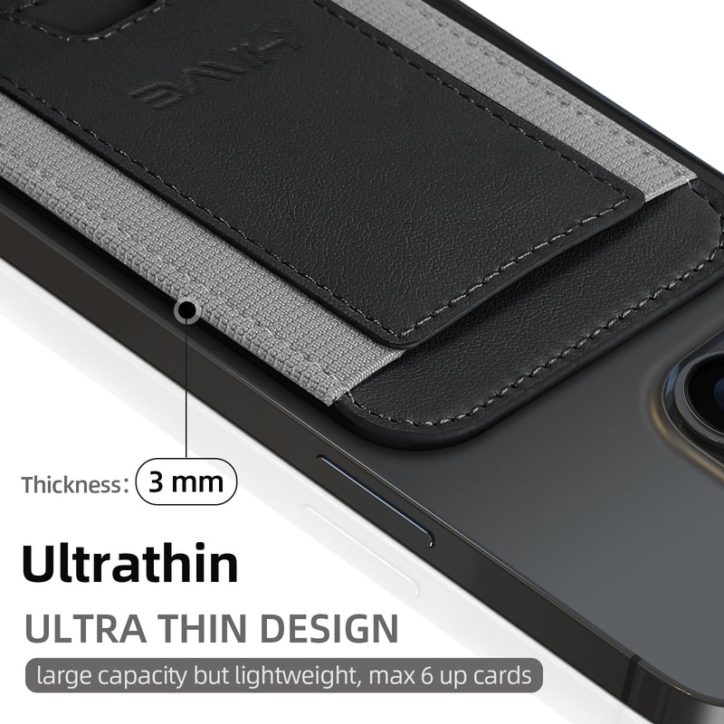 HiWe for MagSafe Wallet, Magnetic Card Wallet Holder for iPhone 15/14/13/12 Series, Leather Wallet, Fit 6 Cards, Slim, RFID Blocking, Black A-Black