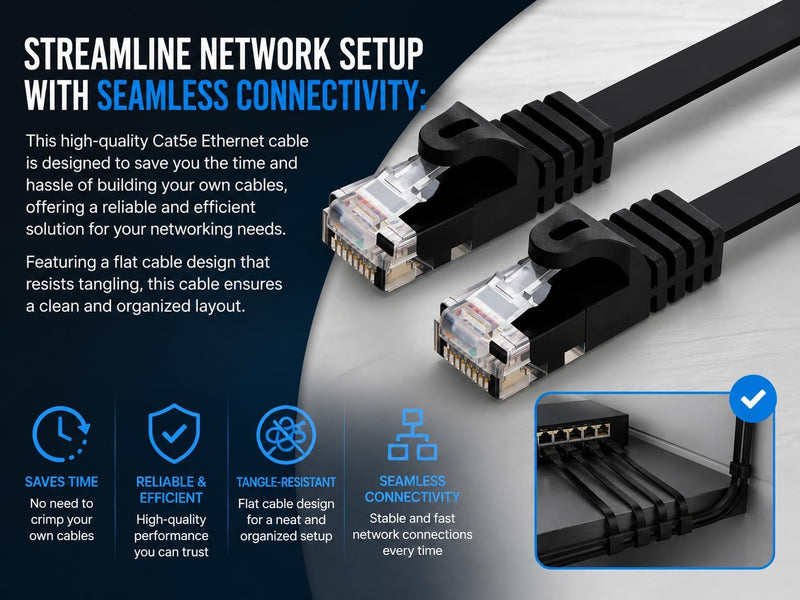 BRENDAZ Cat5e Ethernet Cable, 100ft. (5-Pack) Snagless Cat 5e Stranded Cord - Network Ethernet Patch Cable, Flat, 350MHz, UTP for PC, Server, Router, Modem, TV, PS5, Game Consoles (5pk, 100-Feet) 5