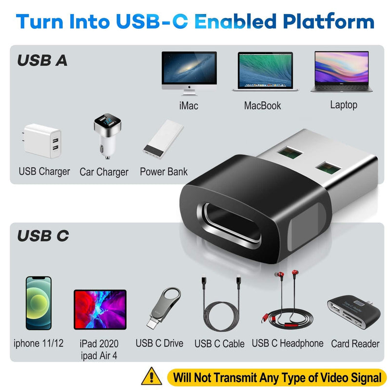 USB-C Female to USB Male Adapter 3-Pack,Zinc Alloy Type-C to USB Charger Connector for iPhone 12 13 Pro Max SE,Airpods,iPad Air 5 4 4th/Mini 6 6th/8 9 Generation,Samsung Galaxy S20 S21 Note 20 A71 A72 Black