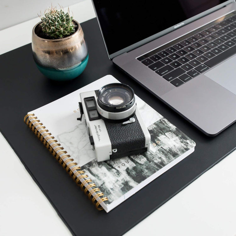 ZBRANDS // Leather Smooth Desk Mat Pad Blotter Protector 24" x 17", Midnight Black, Extended Non-Slip Rectangular, Laptop Keyboard Mouse Pad 24" x 17"
