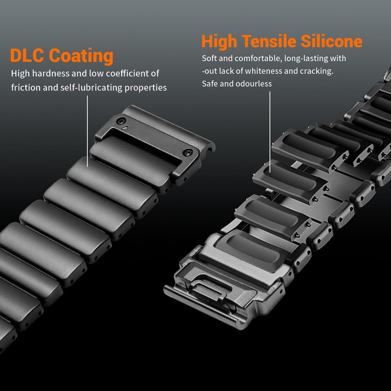 Magnetic Band Compatible with Garmin Watch Band 22mm/26mm，Quickfit Design Titanium Silicone Dual-Layer Link For Garmin Fenix 8/7/6 Pro/5 Plus/Tactix/MARQ/Endur/Quatix/Forerunner 935/945 Black Quickfit 26mm