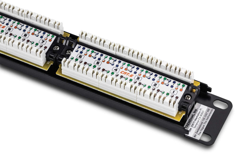TRENDnet 24-Port Cat6 Unshielded Patch Panel, Wallmount or Rackmount, Compatible with Cat3,4,5,5e,6 Cabling, For Ethernet, Fast Ethernet, Gigabit Applications, Black, TC-P24C6 24 Port Patch Panel