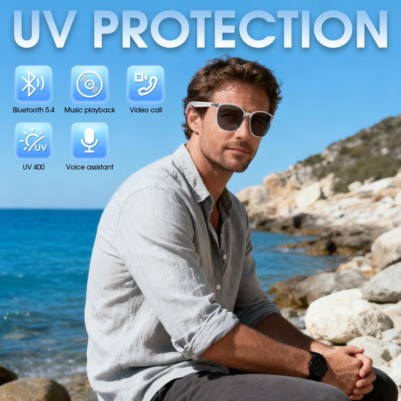 Ai Smart Glasses for Men&Women|Real-Time Translation|Hall-Effect Sensing|UV Protection Bluetooth Sunglasses (Transpraent Frame Black Lens) Transpraent Frame Black Lens