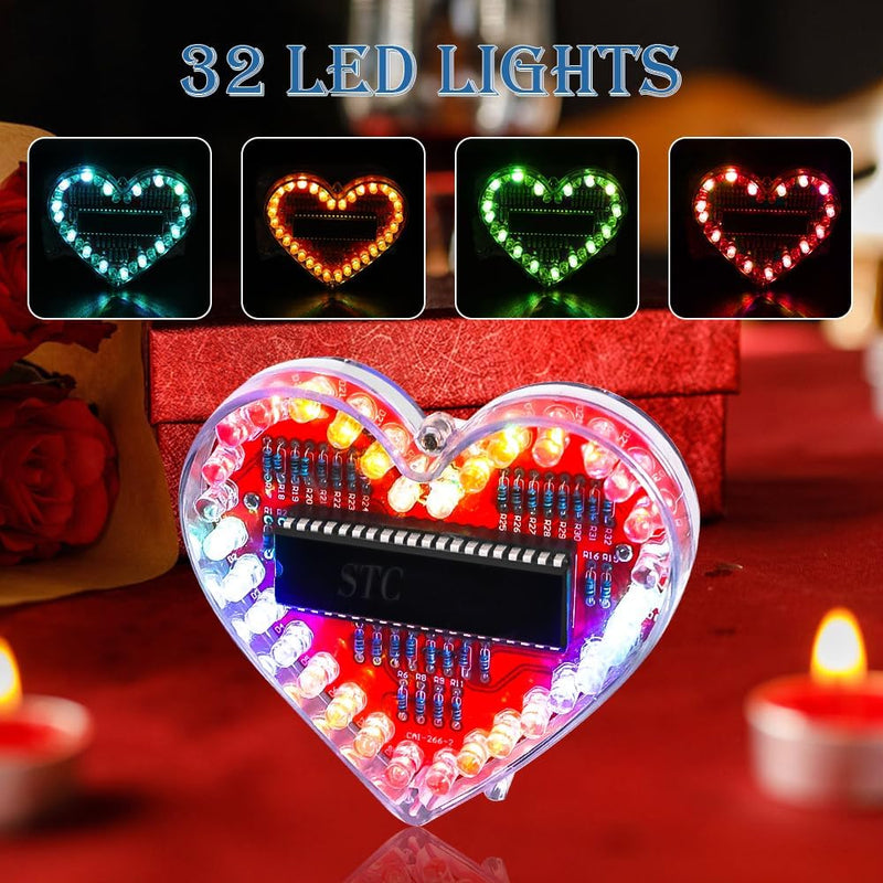 LED Soldering Practice Set, DIY Heart-Shaped LED Soldering Kit, DIY Soldering Project Kit for Students, Soldering Exercise Set Learning Training and Teaching 7 Colours LED Lamps Decoration Gift