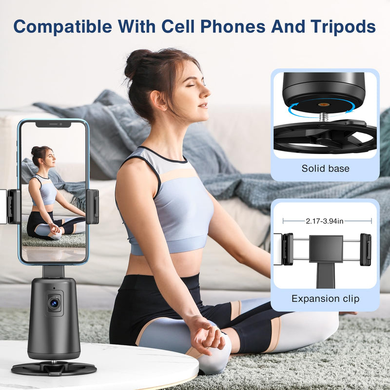 [AUSTRALIA] - Auto Face Tracking Tripod 360° Rotating Auto Tracking Phone Stand, No App, Phone Camera Stand with Remote and Gesture Control, Rechargeable Smart Shooting Stand for Live Video Recording Tiktok Black 