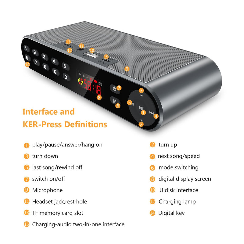 Antimi Bluetooth/FM Radio/MP3 Player Portable Wireless Speaker (Black) Silver black