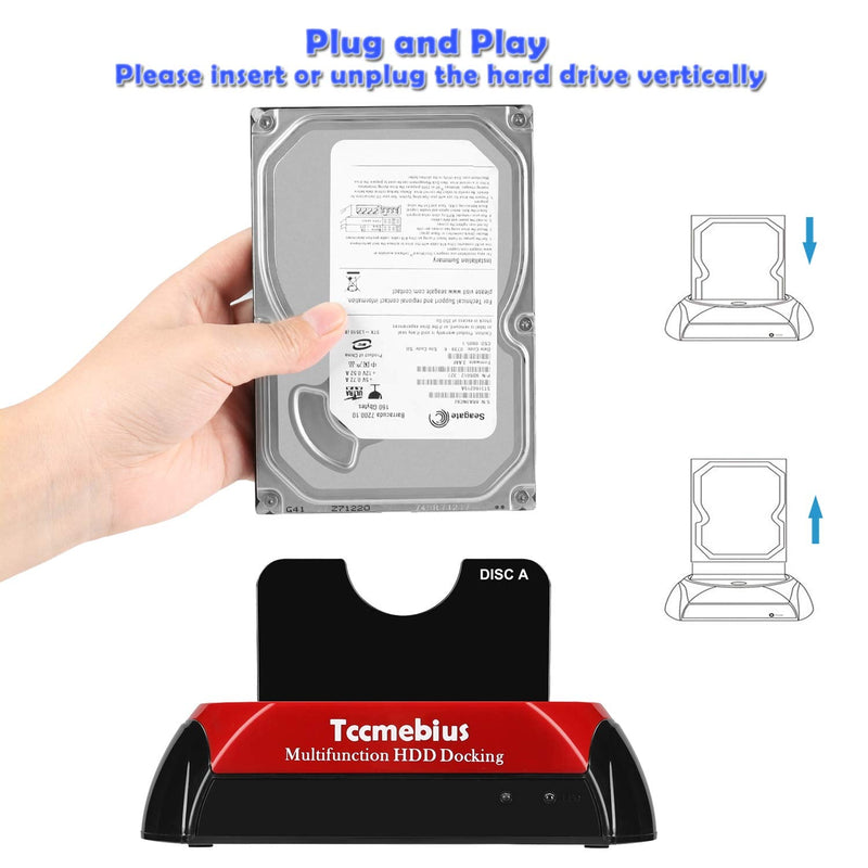 Tccmebius Hard Drive Docking Station, TCC-S868-US USB 3.0 to 2.5 3.5 Inch SATA IDE Dual Slots External HDD Enclosure, for 2.5" 3.5" IDE SATA I/II/III HDD SSD