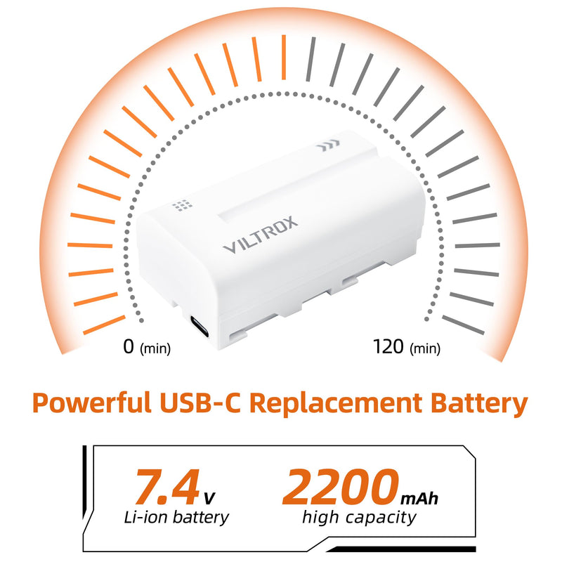 VILTROX NP-F550 Battery 2 Pack 2200mAh Replacement Battery for Sony F970 F960 F950 F770 F750 F570 F550 F330, Rechargeable Battery Compatible with Godox Neewer Led Video Light/Camera Monitor 2Pcs NP-F550(2200mAh)