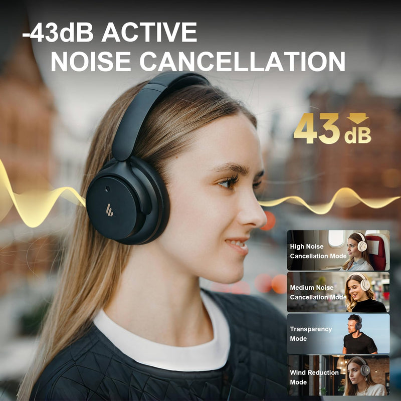 Edifier H9 Bluetooth Headphones with -44dB Hybrid Active Noise Cancelling | 266g Lightweight Comfort Over Ear Wireless Bluetooth Headphones with Foldable Design, Hi-Res Audio, AI Clear Call & Custom EQ White USB-C/Bluetooth 5.4