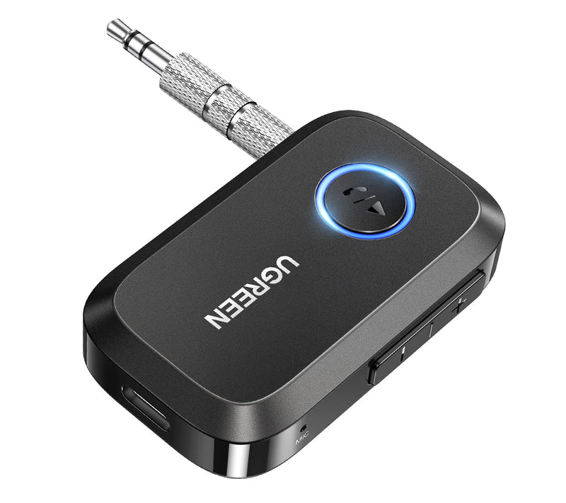 UGREEN 5.3 Aux Bluetooth Adapter for Car, [Greater Connection] Bluetooth Aux Adapter for Car, Bluetooth aux for Wireless Audio Receiver for Home Stereo/Wired Speaker, 15H Battery Life Black