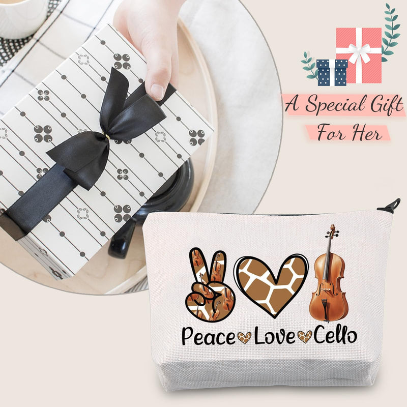 JXGZSO Musician Gift Cello Instrument Makeup Bag Peace Love Cello Toiletry Bag With Zipper Cello Lover Gift
