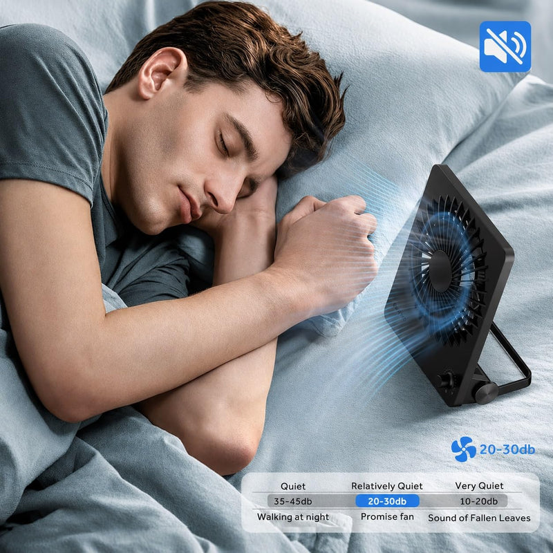 EasyAcc 10000mAh Travel Fan, Usb Desk Fan Portable, Up to 59Hour Runtime | 6"W x8“H, Ultra-Slim Design, Quiet Stepless Speed Control for Sleeping, Battery Powered Rechargeable Fan, Cruises Essential Black-6000 Battery
