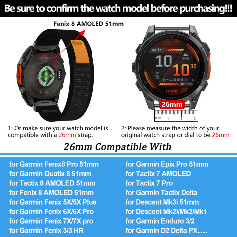 26mm Quickfit Watch Bands Compatible with Garmin Enduro 3 2/Fenix 8 pro 51mm/Fenix 7X pro/7X/6X Pro/6X/5X Plus/5X/3 HR,Sport Nylon Strap for Tactix 8 AMOLED-51mm/Descent Mk3i-51mm/Mk2i/tactix 7 Pro 3pack1