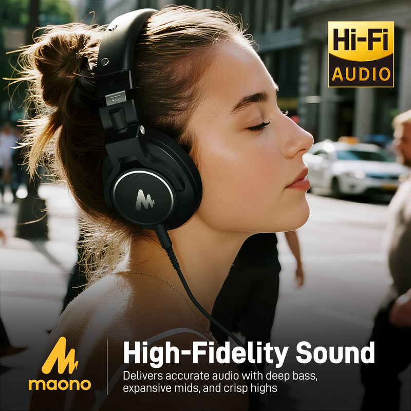 MAONO MH700 Wired Studio Headphone for Podcast Recording DJ Mixing Monitor | Professional Close Back Over Ear Stereo Headset w/ 50mm Driver & 3.5mm to 6.35mm Jack for Computer Guitar AMP Piano Keyboard Black