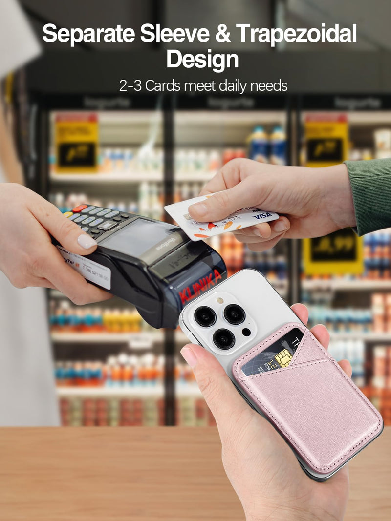 [AUSTRALIA] - Miroddi for MagSafe Wallet, Magnetic Wallet Card Holder for iPhone 15/14/13/12 Series, 0.12" Invisible Ultra-Thin Magnetic Phone Wallet, 2 Independent Card Slot, Vegan Leather, Pink 