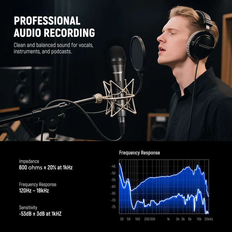 [AUSTRALIA] - NEEWER NW-040 Cardioid Dynamic Microphone with XLR Cable, Rigid Metal Housing, Unidirectional Pickup Mic for Musical Instruments Voice Public Speech Podcast Singing PC Gaming Streaming Studio, Black 