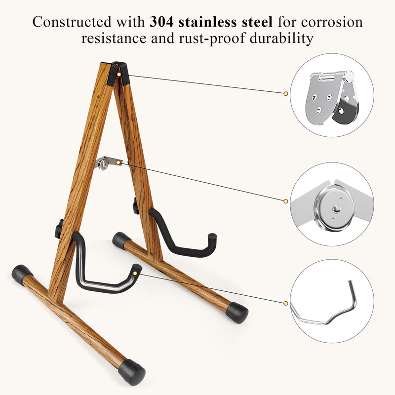 [AUSTRALIA] - Electric Guitar Stand, Bass Guitar Stand, A Frame Wooden Floor Stand for Bass, Electric Guitar with Soft foam and Non-slip Base Rubber, Electric Guitar Bass Stand for Studio, Living Room, Zebrawood Electric Guitar & Bass 